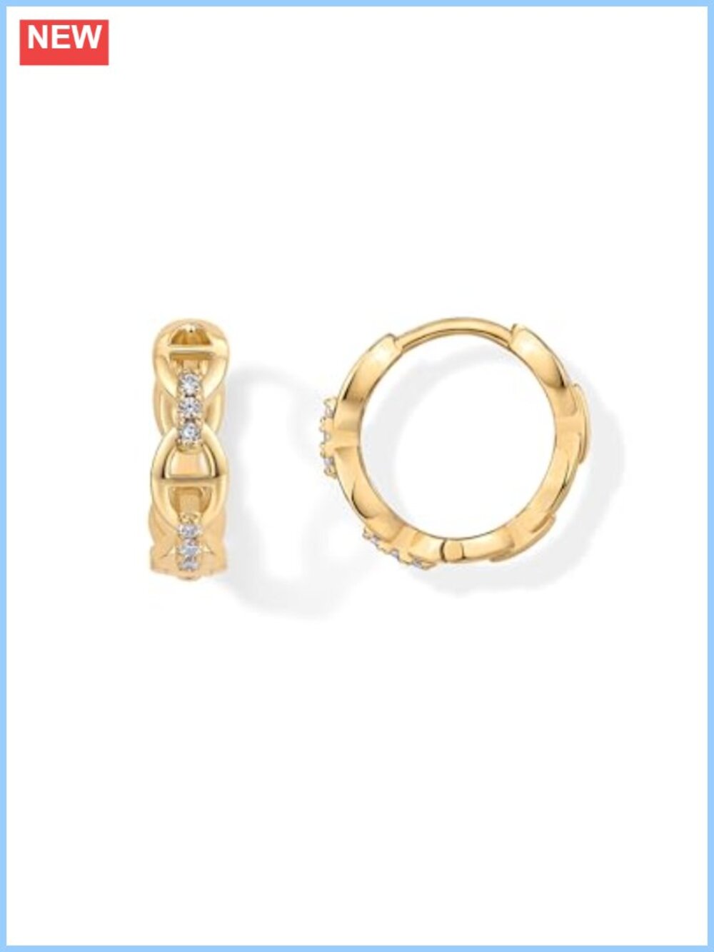 14K Gold Plated Sterling Silver Cubic Zirconia Chained Huggie Earrings